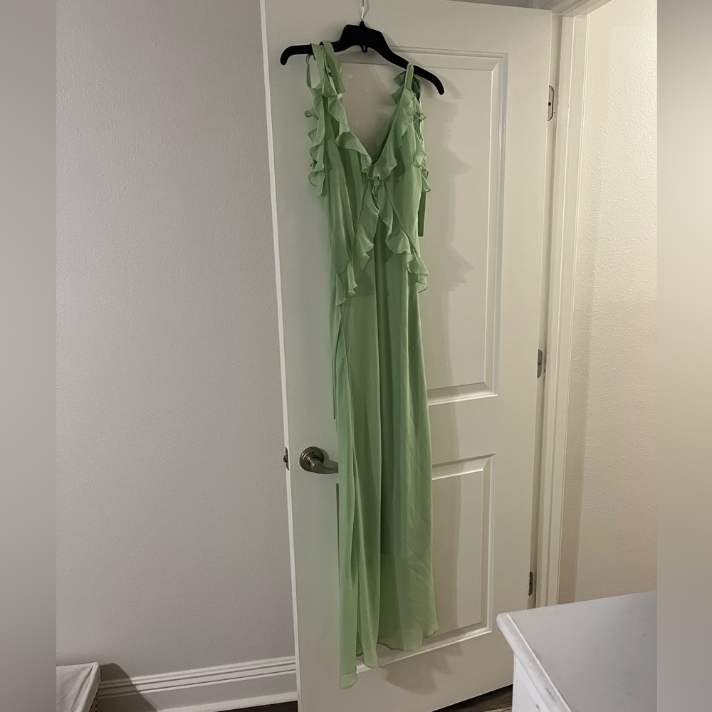 Light Green Ruffle-Trim Maxi Dress